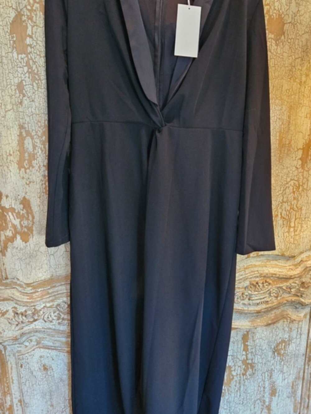 Uoozee New Black Tuxedo Style Twist Knot Front Long Maxi Dress/5% Elastane  XL - Picture 3 of 13